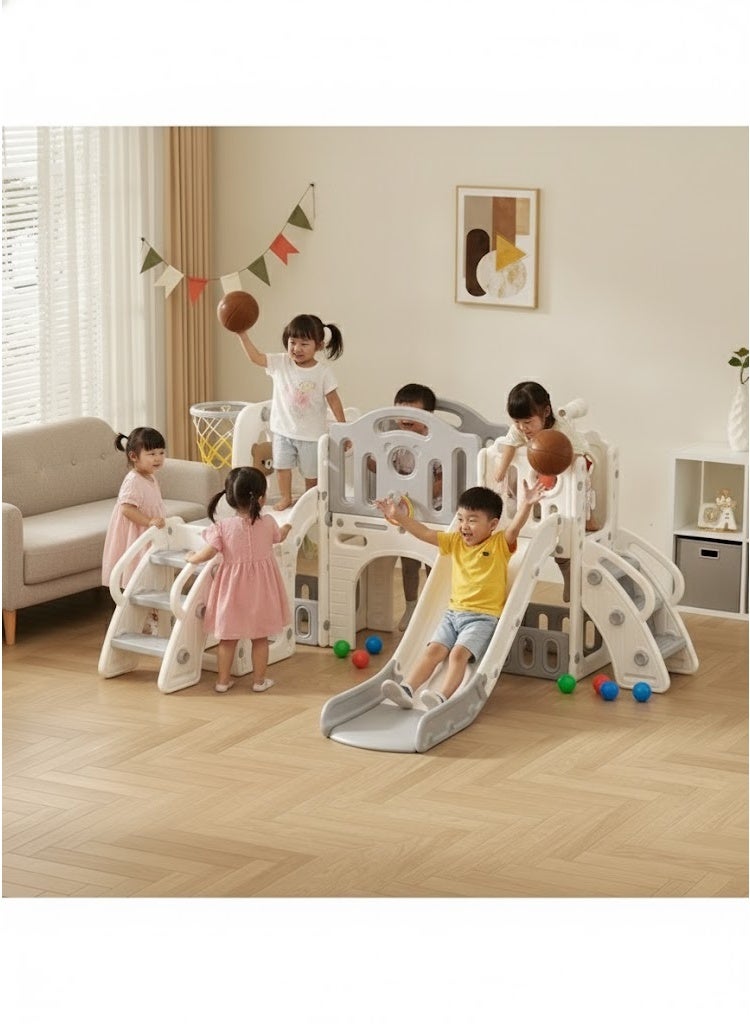 فول جوي زحليقة 8 في 1 للاطفال، زحليقة تسلق مع طوق كرة سلة وسلم وتلسكوب وممر ورمي حلقات ومساحة تخزين وملعب قائم بذاته في الفناء الخلفي للاطفال ، مجموعة لعب داخلية وخارجية في الاماكن المغلقة والمفتوحة - Image 3