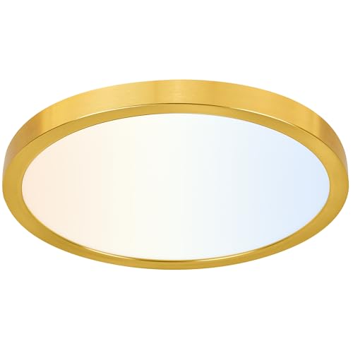 hykolity 12 Inch Selectable CCT LED Round Flat Panel Light, 24W 3000K/4000K/5000K, Edge-Lit Flush Mount Ceiling Light Fixture for Kitchen, Bedroom, Laundry and Closet Room，Gold - Image 1