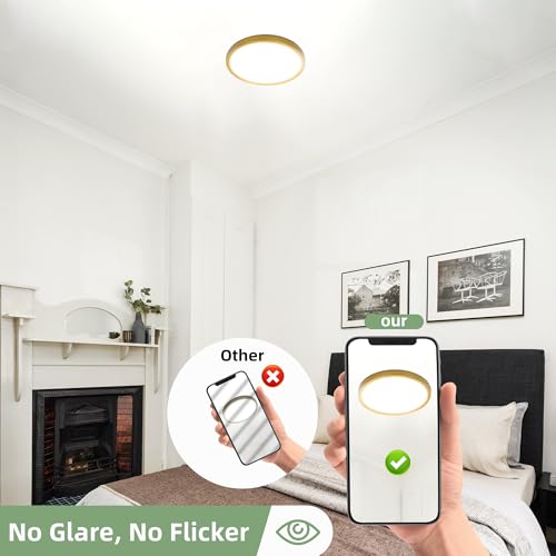 hykolity 12 Inch Selectable CCT LED Round Flat Panel Light, 24W 3000K/4000K/5000K, Edge-Lit Flush Mount Ceiling Light Fixture for Kitchen, Bedroom, Laundry and Closet Room，Gold - Image 5