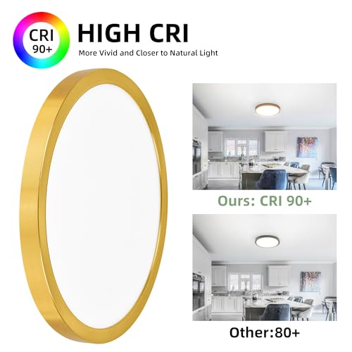 hykolity 12 Inch Selectable CCT LED Round Flat Panel Light, 24W 3000K/4000K/5000K, Edge-Lit Flush Mount Ceiling Light Fixture for Kitchen, Bedroom, Laundry and Closet Room，Gold - Image 4