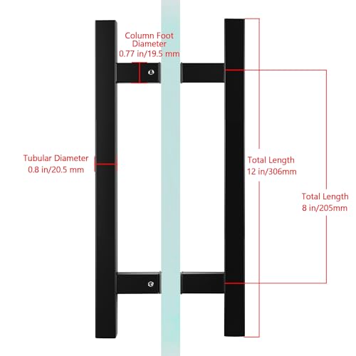 Rackickyer Back to Back Ladder Shape Frameless Glass Shower Door Pulls Fits 612mm1412 Glass Doors 8 Inch Mounting Hole Distance Matte Black Stainless Steel Door Handles for Bathroom - Image 3