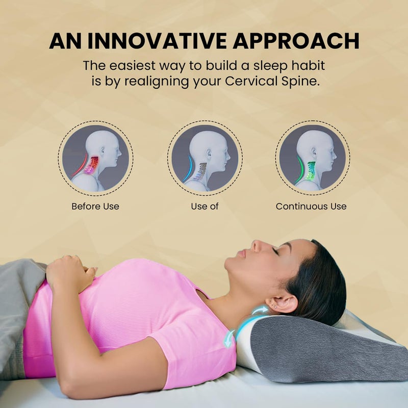 Sleepsia Memory Foam Pillow 1 Year Warranty Cervical Pillow for Neck Pain Pillow for Neck Pain Orthopedic Pillow with Extra Curve Neck Support for Sleeping Side Back Sleepers GreyWhiteGel - Image 4