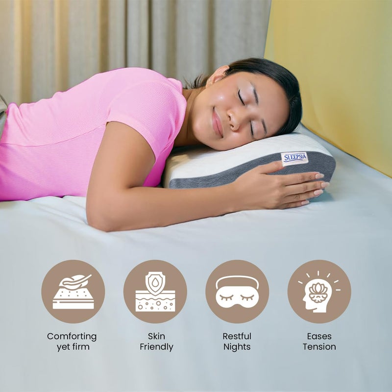 Sleepsia Memory Foam Pillow 1 Year Warranty Cervical Pillow for Neck Pain Pillow for Neck Pain Orthopedic Pillow with Extra Curve Neck Support for Sleeping Side Back Sleepers GreyWhiteGel - Image 5