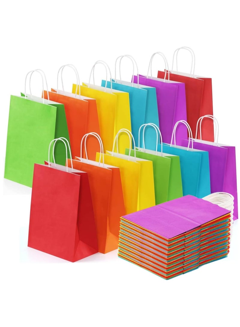 يوريفو 24 قطعة من أكياس الهدايا الورقية وأكياس ورق الكرافت وأكياس هدايا الحفلات مع مقابض للأطفال وأعياد الميلاد وحفلات استقبال المولود ومستلزمات حفلات الزفاف مقاس 21 × 15 × 8 سم (6 ألوان) - Image 1