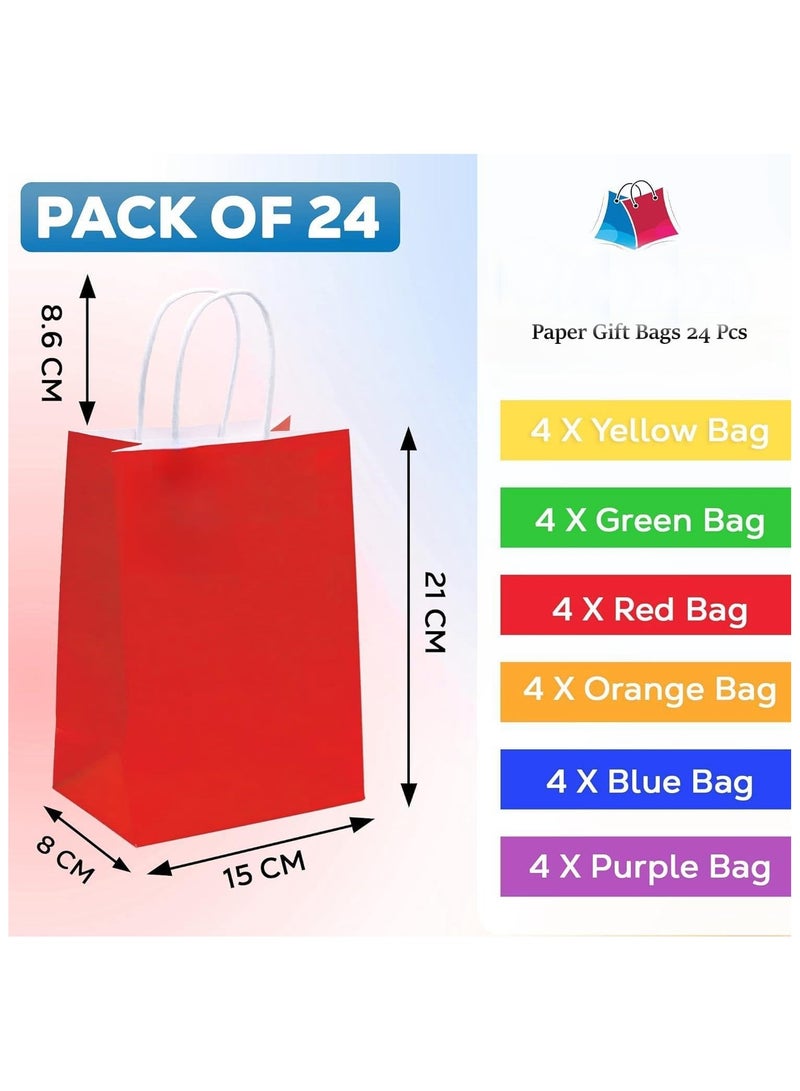 يوريفو 24 قطعة من أكياس الهدايا الورقية وأكياس ورق الكرافت وأكياس هدايا الحفلات مع مقابض للأطفال وأعياد الميلاد وحفلات استقبال المولود ومستلزمات حفلات الزفاف مقاس 21 × 15 × 8 سم (6 ألوان) - Image 3