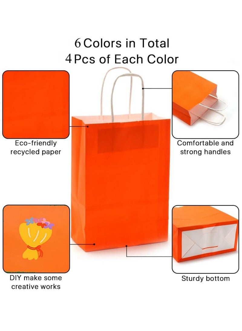 SKY-TOUCH 24pcs Paper Gift Bags Kraft Paper Bags Party Favor Bags with Handles for Kids Birthday Baby Shower Crafts Wedding Party Supplies Size 21x15x8 cm (6 colors) - Image 2