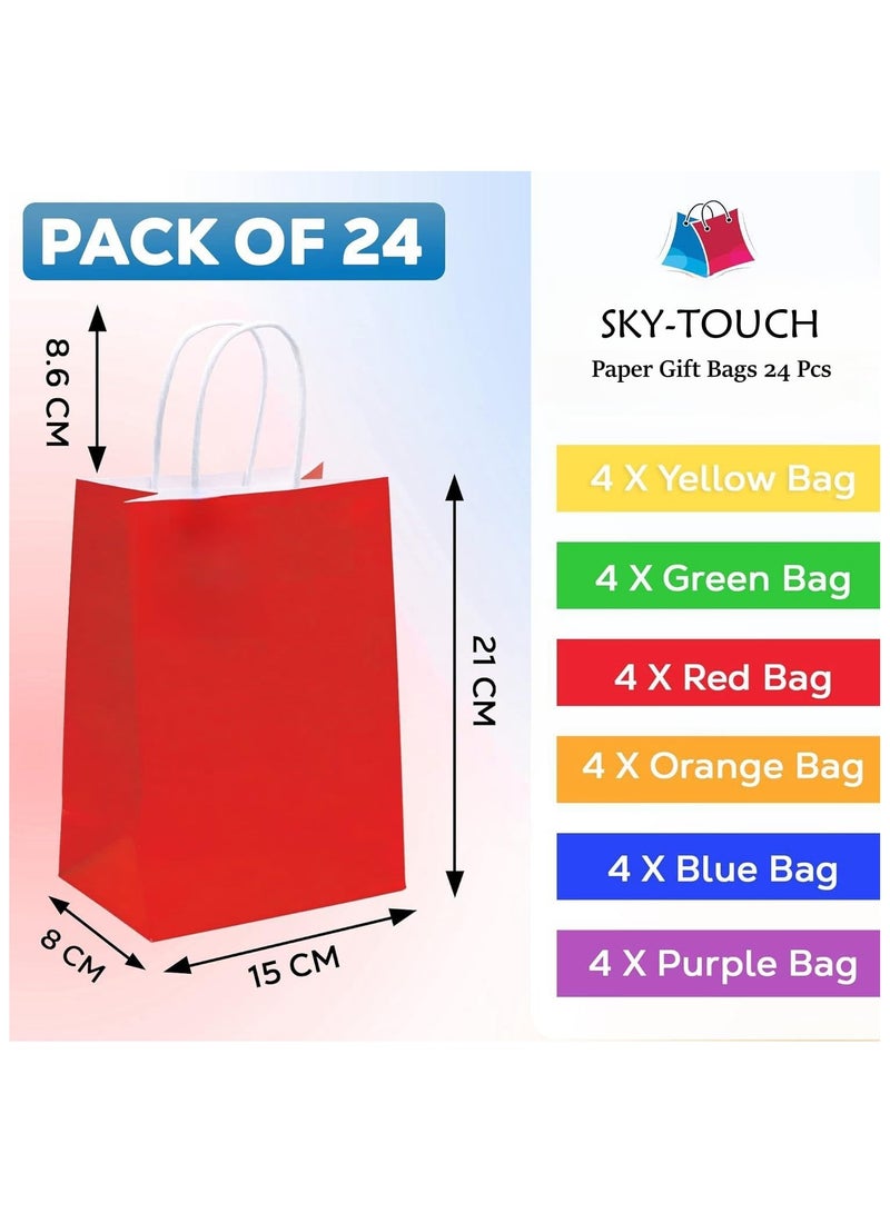 SKY-TOUCH 24pcs Paper Gift Bags Kraft Paper Bags Party Favor Bags with Handles for Kids Birthday Baby Shower Crafts Wedding Party Supplies Size 21x15x8 cm (6 colors) - Image 3