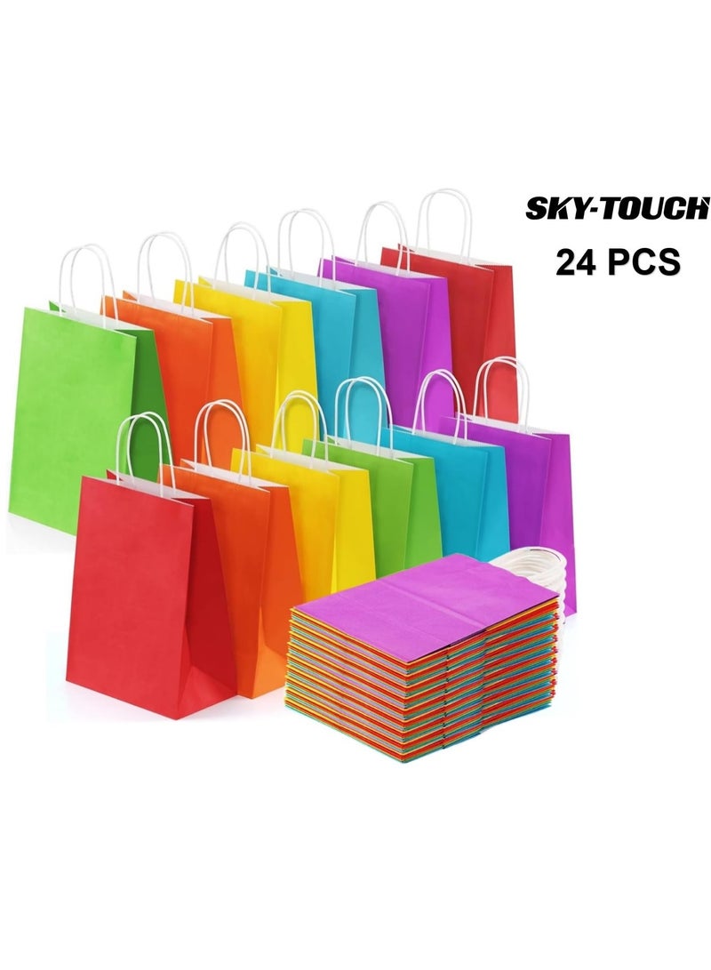 SKY-TOUCH 24pcs Paper Gift Bags Kraft Paper Bags Party Favor Bags with Handles for Kids Birthday Baby Shower Crafts Wedding Party Supplies Size 21x15x8 cm (6 colors) - Image 1