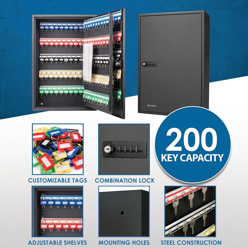 BARSKA Barska Adjustable Key Cabinet Lock Box with Colorful Key Tag Labels  200 POSITION  COMBINATION LOCK  BLACK - Image 3