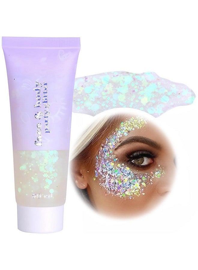 فيزي جل لامع للجسم، لمعان للوجه، جل لامع للجسم، ترتر، ظلال عيون سائلة لامعة، لمعان كثيف للوجه والشعر والأظافر، بودرة ليزر تجميلية ثلاثية الأبعاد، مكياج لامع للمهرجانات 50 مل (لون كريستالي) - Image 1