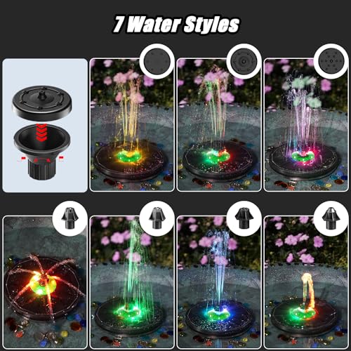 Yzert Solar Fountain with LED Lights Green Flower, 3.5W Glass Solar Bird Bath Fountains Pump with 2200 mAh Battery, Solar Water Fountain for Bird Bath, Garden, Outdoor, Pond -Black Panel Colorful - Image 3