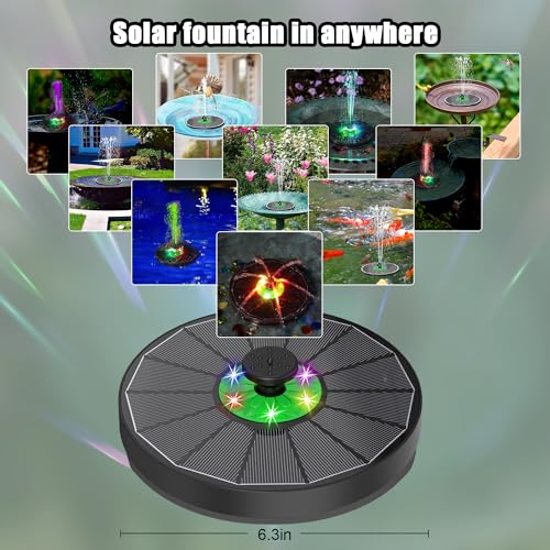 Yzert Solar Fountain with LED Lights Green Flower, 3.5W Glass Solar Bird Bath Fountains Pump with 2200 mAh Battery, Solar Water Fountain for Bird Bath, Garden, Outdoor, Pond -Black Panel Colorful - Image 2