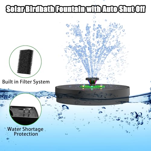 Yzert Solar Fountain with LED Lights Green Flower, 3.5W Glass Solar Bird Bath Fountains Pump with 2200 mAh Battery, Solar Water Fountain for Bird Bath, Garden, Outdoor, Pond -Black Panel Colorful - Image 5