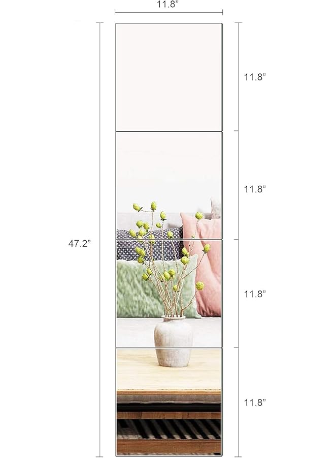 إيروريكس 4 قطع 30 × 30 سم مرآة حائط زجاجية كاملة الطول بدون إطار مثبتة على الحائط للمنزل والمكتب وغرفة النوم وغرفة المعيشة وباب الحمام والصالة الرياضية - Image 3