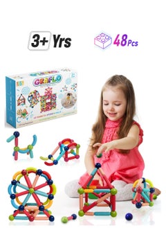 GRAFLO GRAFLO Magnetic Building Blocks Magnetic Sticks and Balls Game Set Construction Set 48 Pcs Early Educational STEM Learning Montessori Preschool Toys Magnet Construction Set for Kids 3+ years  - Image 1