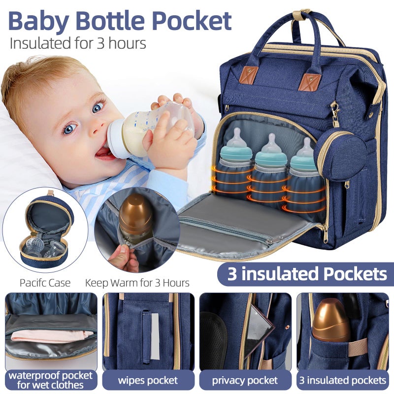 ZRSUN Baby Diaper Bag Backpack,Baby Shower Gifts, Multifunctional Travel Diaper Bag, Gifts for Mom with Portable Diaper Pad (Blue) - Image 3