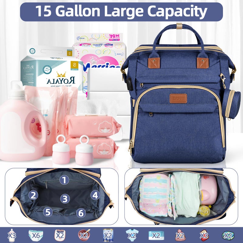 ZRSUN Baby Diaper Bag Backpack,Baby Shower Gifts, Multifunctional Travel Diaper Bag, Gifts for Mom with Portable Diaper Pad (Blue) - Image 2