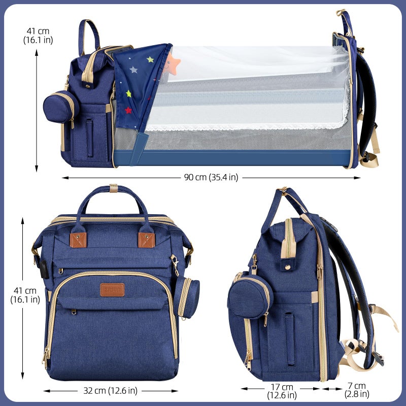 ZRSUN Baby Diaper Bag Backpack,Baby Shower Gifts, Multifunctional Travel Diaper Bag, Gifts for Mom with Portable Diaper Pad (Blue) - Image 5