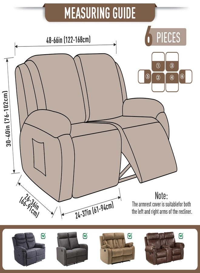 TAOCOCO Recliner Loveseat Slipcover, 6 Pieces Dual Recliner Sofa Covers for 2 Seat Dual Reclining Loveseat Couch, Stretch Soft Jacquard Pattern Furniture Protector with Elasticity (Khaki) - Image 5
