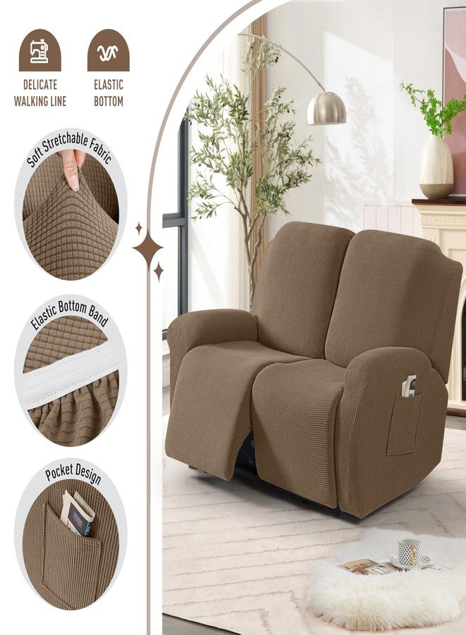 TAOCOCO Recliner Loveseat Slipcover, 6 Pieces Dual Recliner Sofa Covers for 2 Seat Dual Reclining Loveseat Couch, Stretch Soft Jacquard Pattern Furniture Protector with Elasticity (Khaki) - Image 3