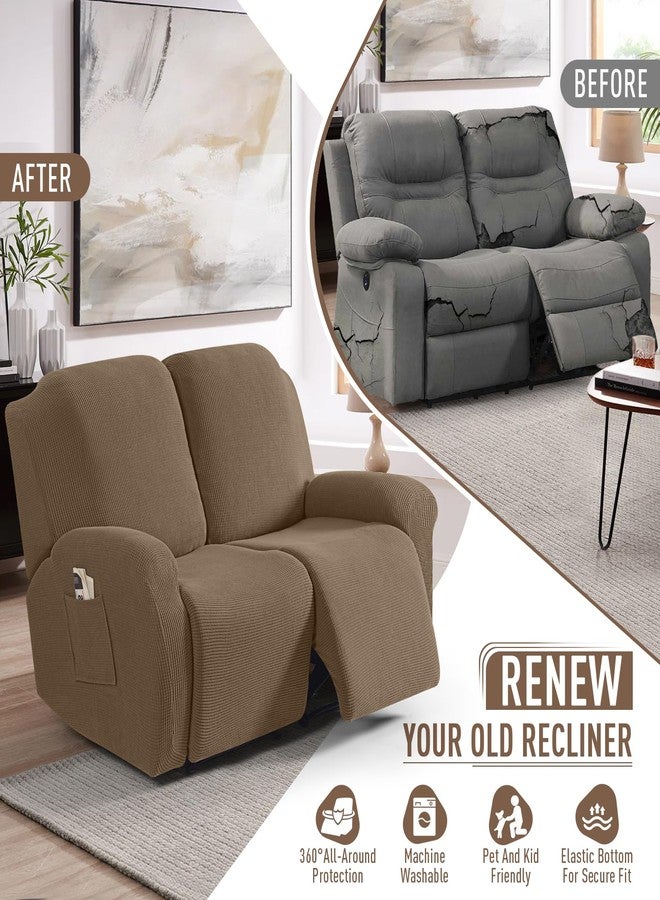 TAOCOCO Recliner Loveseat Slipcover, 6 Pieces Dual Recliner Sofa Covers for 2 Seat Dual Reclining Loveseat Couch, Stretch Soft Jacquard Pattern Furniture Protector with Elasticity (Khaki) - Image 4