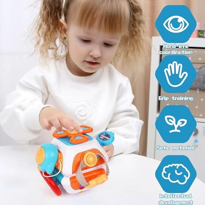 AM ANNA 10 in 1 Busy Cube Baby & Toddler Toys, Montessori Sensory Toys for Toddler 1-3, Infant Carseat Plane Travel Toy, Educational Learning Activities, Baby Birthday Gift 6 9 12 18 Months Boy Girl - Image 3