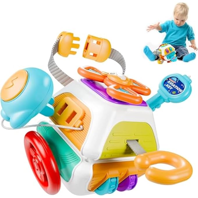 AM ANNA 10 in 1 Busy Cube Baby & Toddler Toys, Montessori Sensory Toys for Toddler 1-3, Infant Carseat Plane Travel Toy, Educational Learning Activities, Baby Birthday Gift 6 9 12 18 Months Boy Girl - Image 1