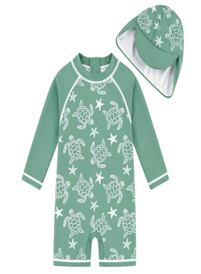 ADUKIDE 3-6 Months Baby Swimsuit Boys Infant One Piece Rash Guard Bathing Suit with Hat Sea Turtle Swimwear UV Protection - Image 1