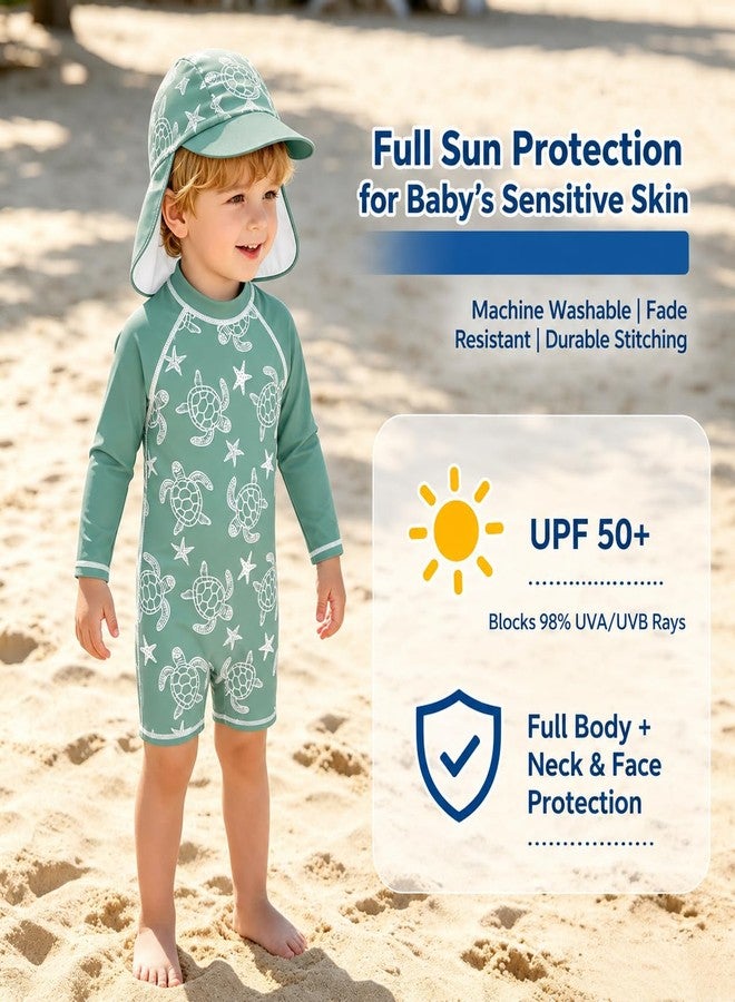 ADUKIDE 3-6 Months Baby Swimsuit Boys Infant One Piece Rash Guard Bathing Suit with Hat Sea Turtle Swimwear UV Protection - Image 4