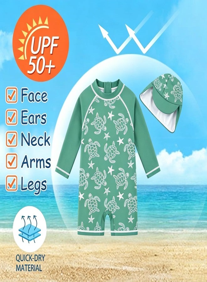 ADUKIDE 3-6 Months Baby Swimsuit Boys Infant One Piece Rash Guard Bathing Suit with Hat Sea Turtle Swimwear UV Protection - Image 5