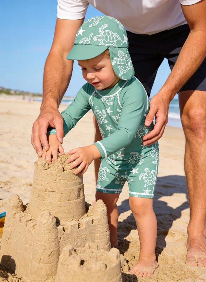 ADUKIDE 3-6 Months Baby Swimsuit Boys Infant One Piece Rash Guard Bathing Suit with Hat Sea Turtle Swimwear UV Protection - Image 2