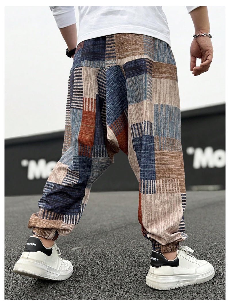 BEAUDRM Men's Color Patchwork Hippie Harem Pants Baggy Vintage Boho Pants Summer Beach Trousers Streetwear Multicolor X-Large - Image 2