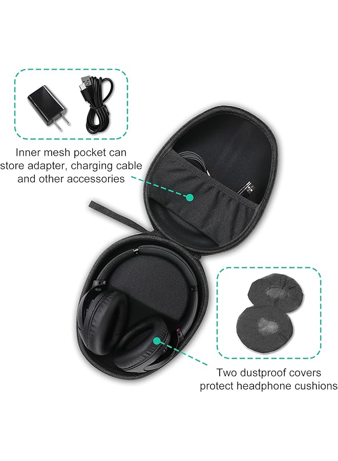 Procases Hard Shell Headphone Case For Sony Beats Philips Bose Jbl Maxell Panasonic Audio Technica Skullcandy And More Travel Carrying Bag With 2 Earpad Covers Black - Image 4