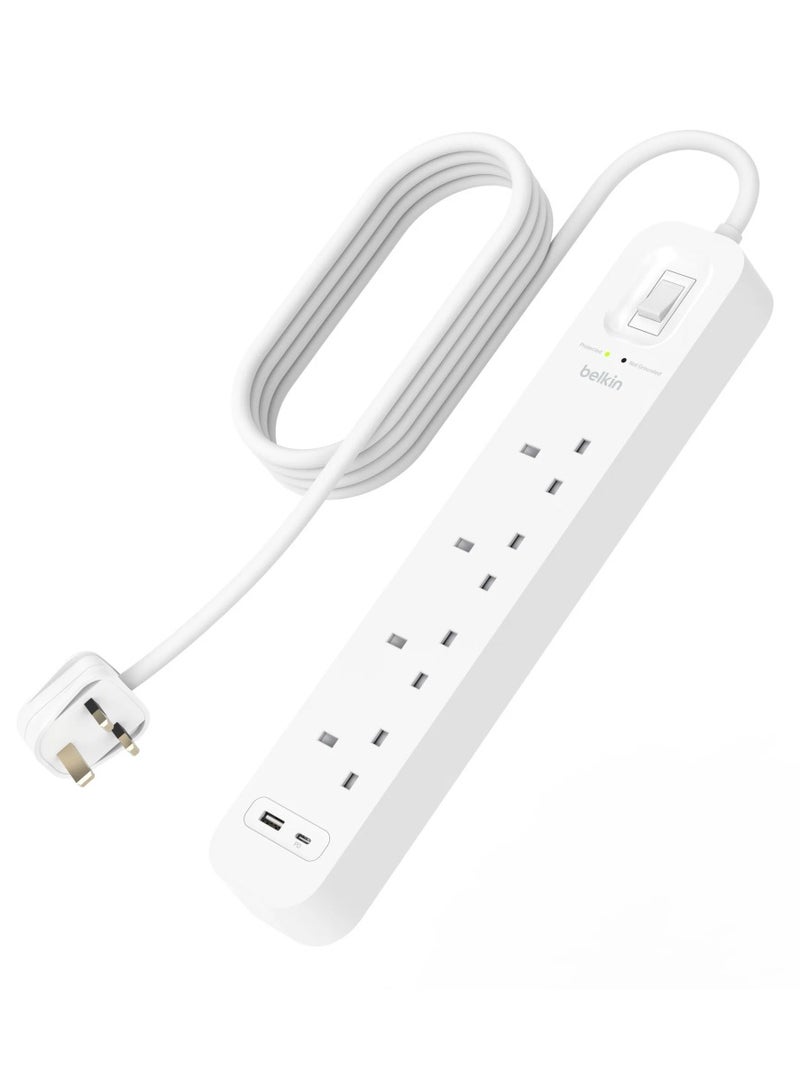belkin Belkin 4-Outlet Surge Protector Power Strip, Wall-Mountable with 4 AC Outlets, 2M Power Cord, & Green Indicator Light  - Image 1