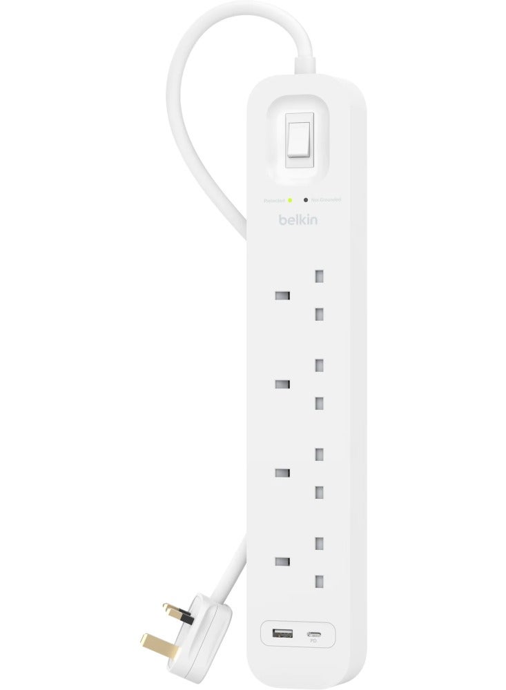 belkin Belkin 4-Outlet Surge Protector Power Strip, Wall-Mountable with 4 AC Outlets, 2M Power Cord, & Green Indicator Light  - Image 5