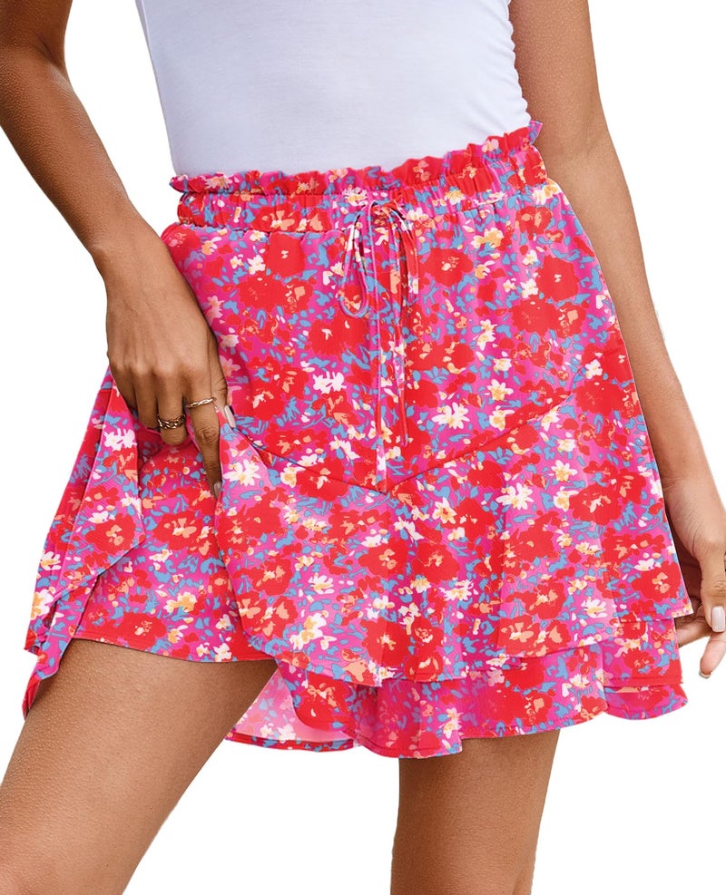 SimpleFun Floral Skirts for Women Mini Skorts High-Rise Curvy Women Lightweight Summer Shorts Floral Rose M - Image 1