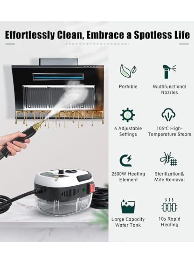 2500W Multifunctional High-Temperature High-Pressure Steam Cleaner 10s Rapid Heating Portable Cleaning Tool for Car Kitchen Bathroom and Commercial Use Various Nozzles Large Capacity Water Tank - Image 2
