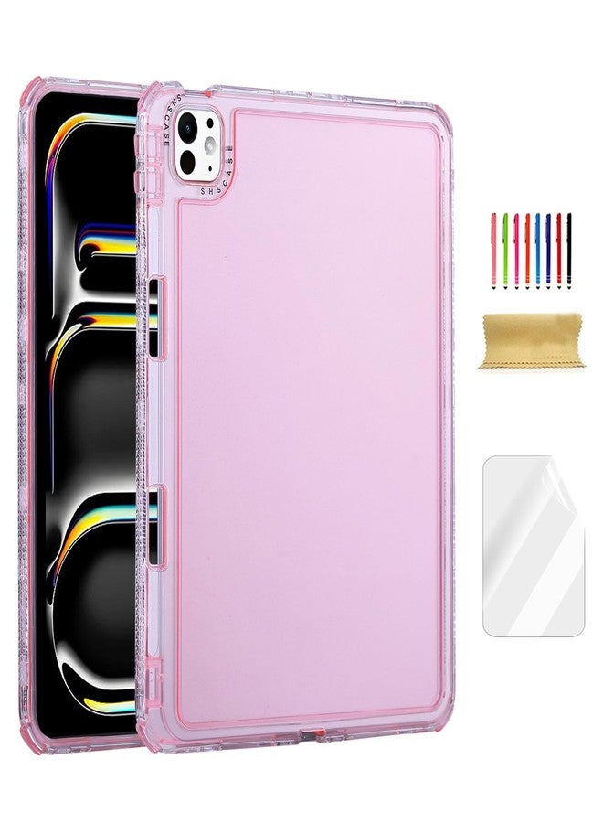 Dteck for iPad Pro/Air 13-Inch (M4/M3/M2) Clear Case 2025/2024 with Charging Pencil Holder Slot, Screen Protector Film/Stylus Included, Slim Lightweight Transparent Back Protective Cute Cover, Pink - Image 1
