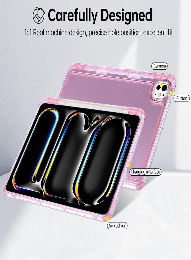 Dteck for iPad Pro/Air 13-Inch (M4/M3/M2) Clear Case 2025/2024 with Charging Pencil Holder Slot, Screen Protector Film/Stylus Included, Slim Lightweight Transparent Back Protective Cute Cover, Pink - Image 4