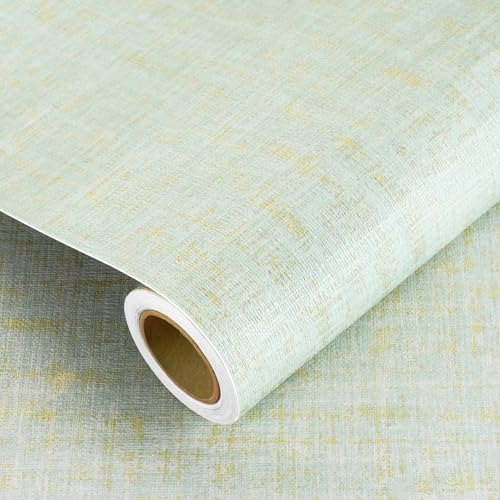 Wallink 30x120 Grasscloth Textured Wallpaper Peel and Stick GreenGold Faux Grasscloth Wallpaper Waterproof Faux Grass Cloth Wall Paper Peel and Stick Textured Contact Paper for Cabinets Shelf - Image 1