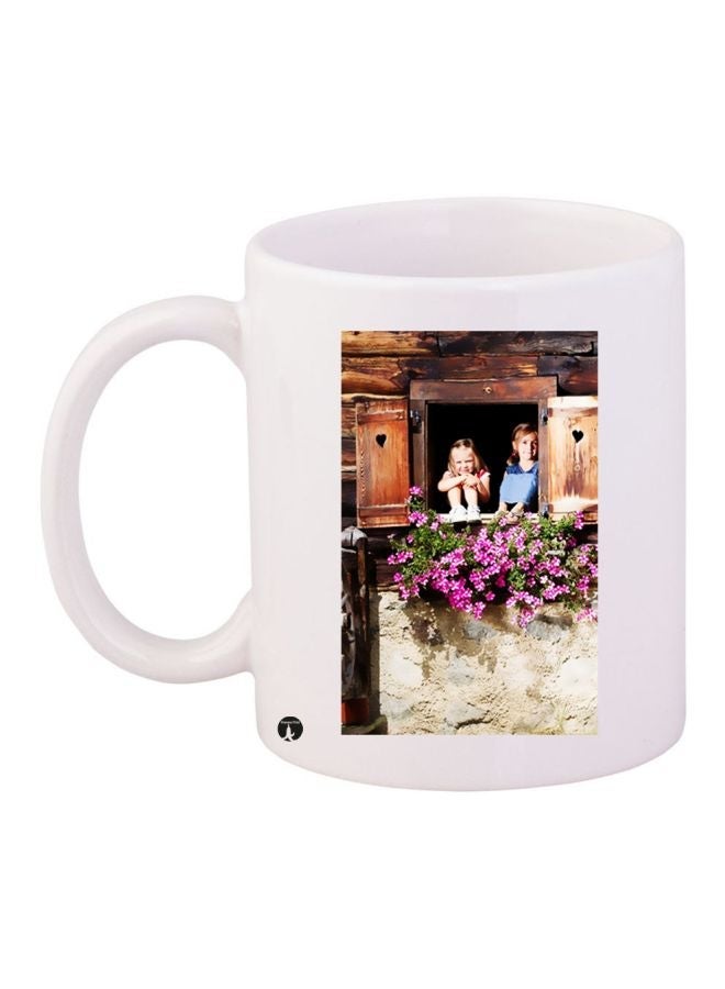 Girls Printed Ceramic Coffee Mug White/Brown/Pink 11ounce