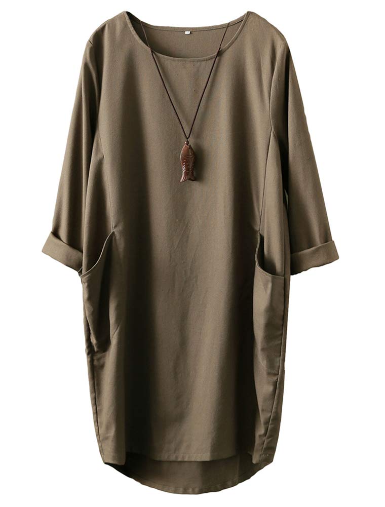 Minibee Womens Oversized Tunic Dress Long Sleeve Loose Baggy Tshirt Tops with Pockets Army Green M