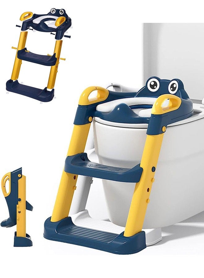 Arabest Potty Training Toilet Seat,Toddler Kids Potty Training Seat with Adjustable Height Non-Slip Step Ladder Splash Guard,2 in 1 Foldable Seat Anti-Slip Pad Safe Handles for Boys and Girls - Image 1