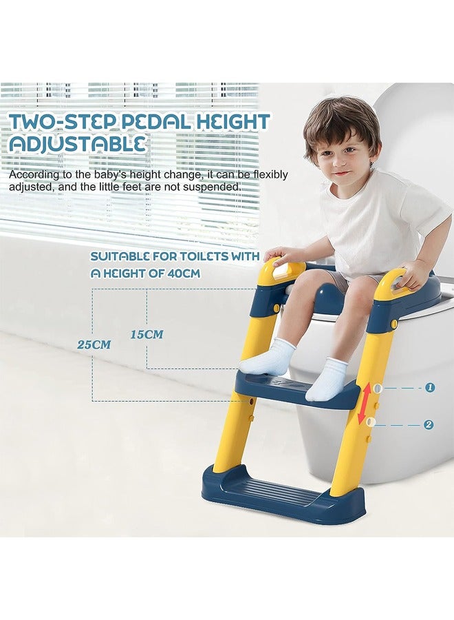 Arabest Potty Training Toilet Seat,Toddler Kids Potty Training Seat with Adjustable Height Non-Slip Step Ladder Splash Guard,2 in 1 Foldable Seat Anti-Slip Pad Safe Handles for Boys and Girls - Image 3