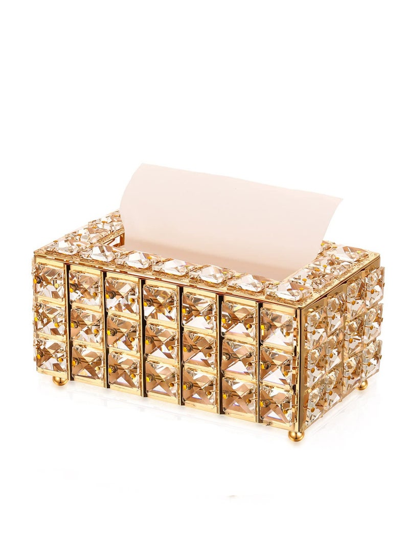 Elegant Gold Crystal Tissue Box, Sparkling Rectangular Napkin Holder for Bathroom, Kitchen and Dining Room Decor - Image 1