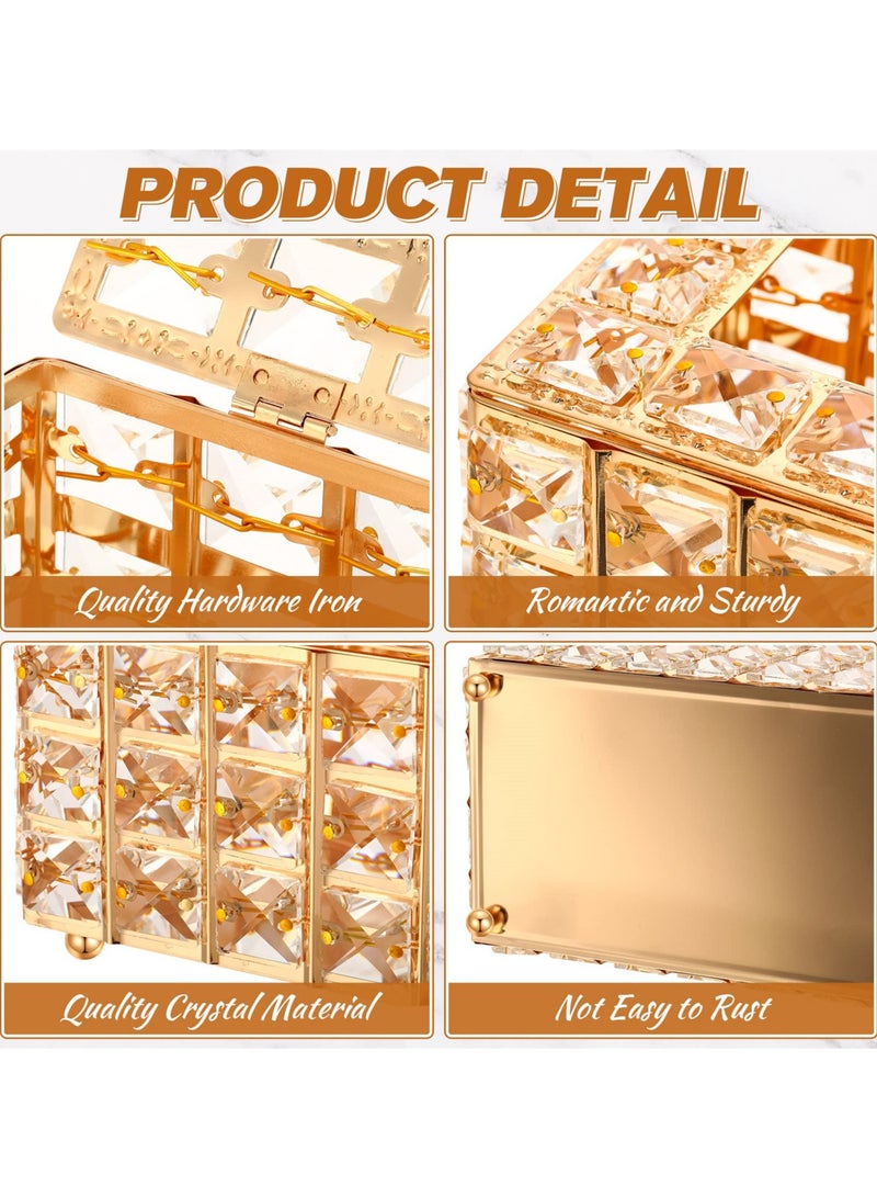 Elegant Gold Crystal Tissue Box, Sparkling Rectangular Napkin Holder for Bathroom, Kitchen and Dining Room Decor - Image 3