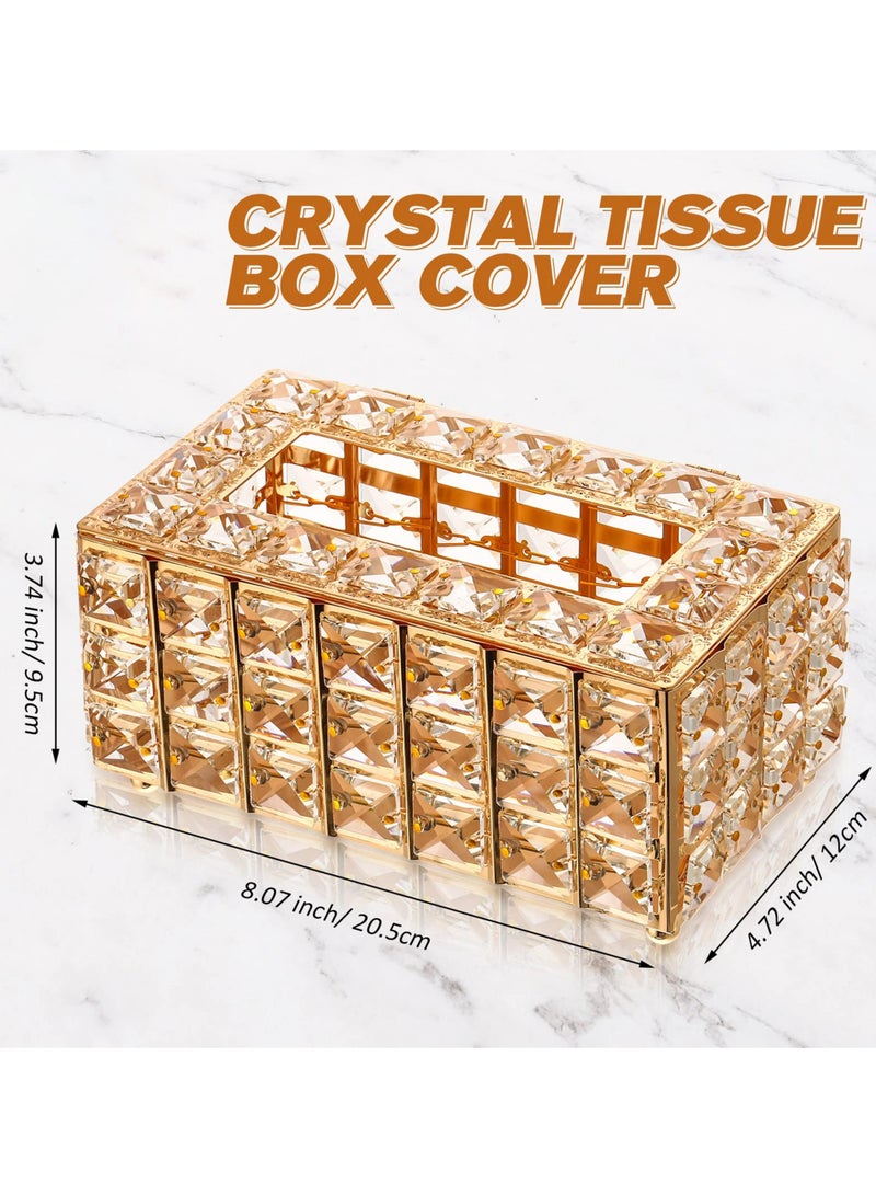 Elegant Gold Crystal Tissue Box, Sparkling Rectangular Napkin Holder for Bathroom, Kitchen and Dining Room Decor - Image 2