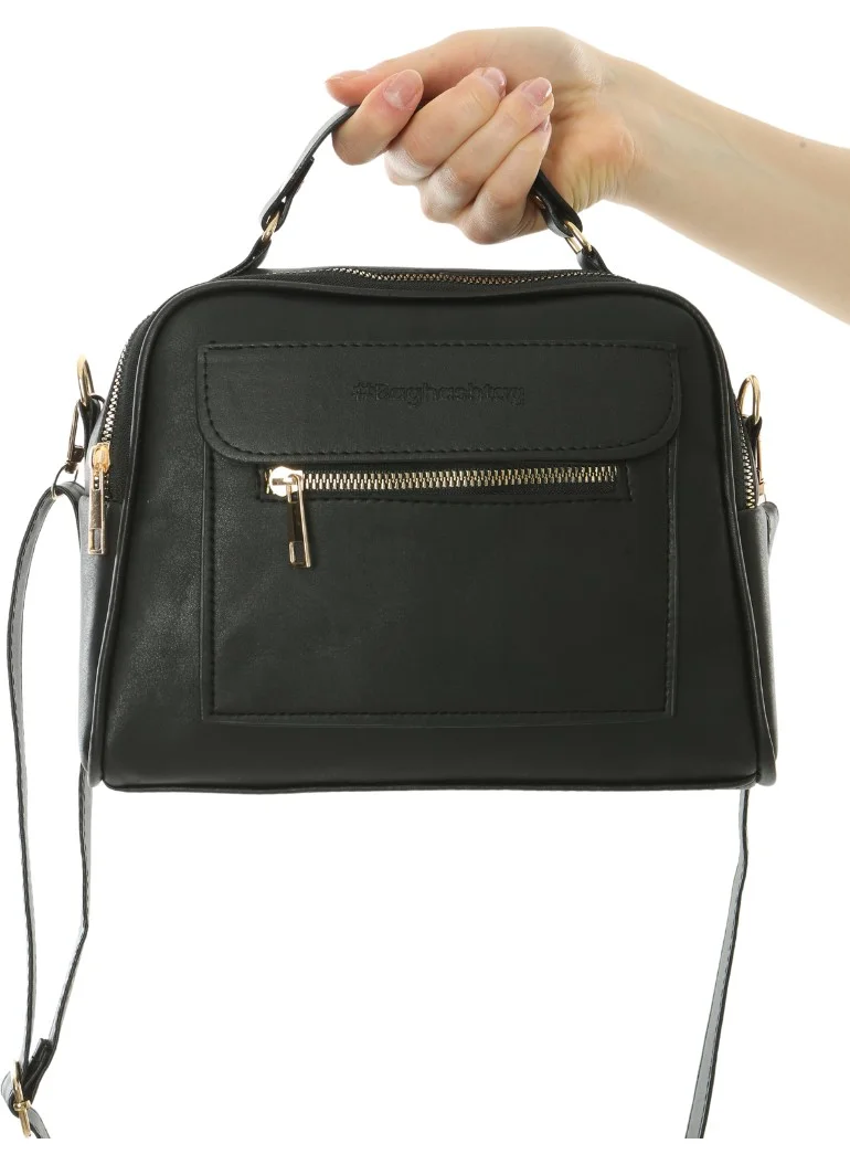 Baghashtag Black Business Style 3 Pocket Lined Leather Bag