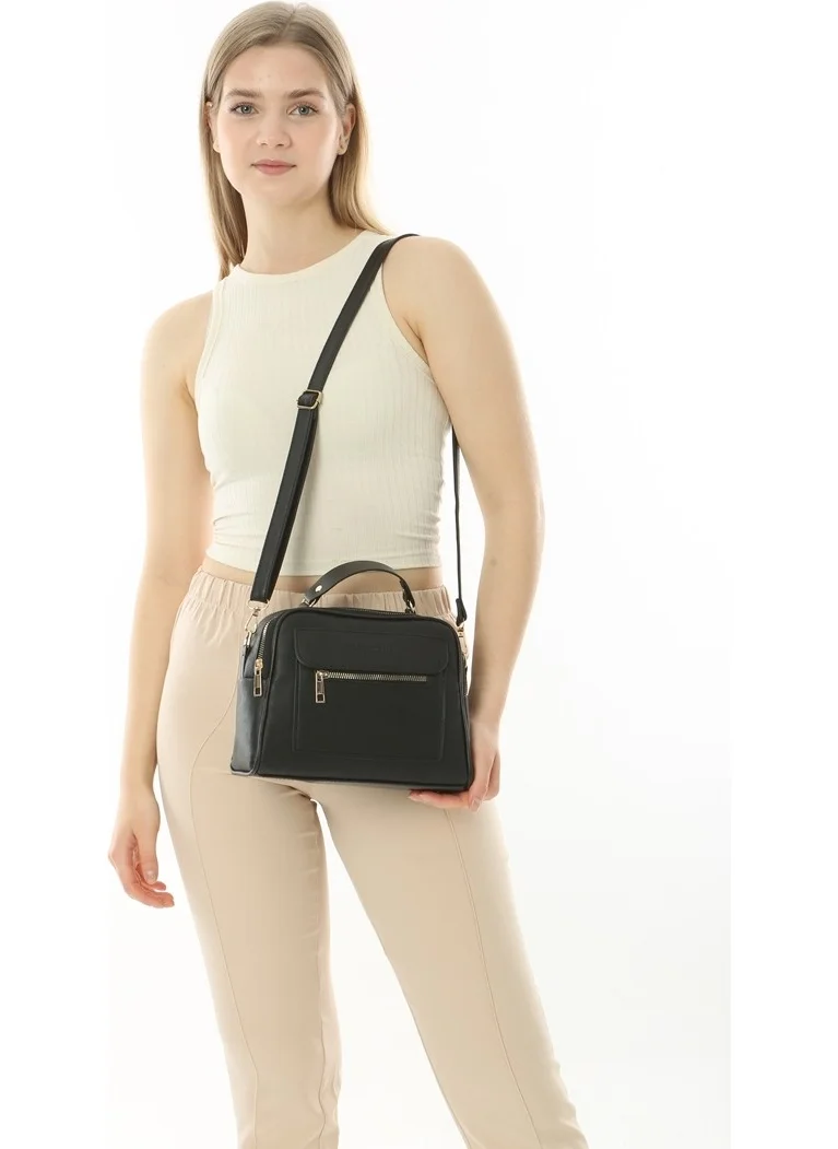 Baghashtag Black Business Style 3 Pocket Lined Leather Bag