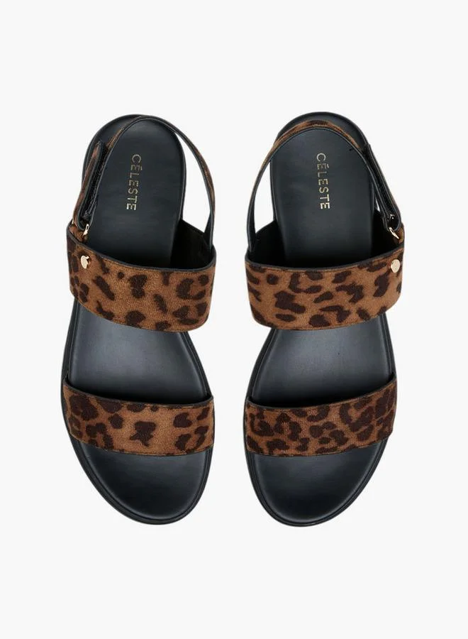 سيليست Women'S Animal Print Sandals With Hook And Loop Closure